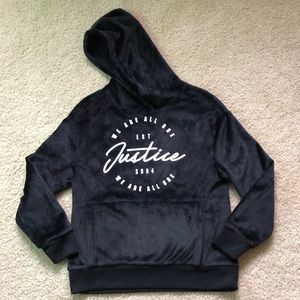 Justice NWOT SUPER SOFT black hooded sweatshirt - glitter Justice logo